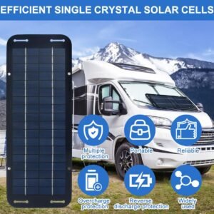 12V Solar Panel Kit, Waterproof 30W Solar Trickle Charger 14 X 5 inch Portable Solar Powered Charger Kit with 4 Suction Cups, High-Efficiency Car Battery Charger for Car RV Boat Motorcycle