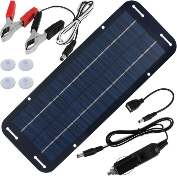 Solar Panel Kit - 12V Solar Trickle Charger, IP65 Portable Solar Powered Charger Kit with 4 Suction Cups, High-Efficiency Car Battery Charger Maintainer for Car RV Boat Motorcycle - Image 7