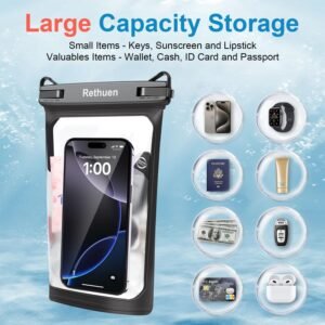 Large Floating Waterproof Phone Pouch, Cell Phone Dry Bag for iPhone 16 15 14 13 12 Pro Max Galaxy S24 S23 S22 All Phones, Float Water Proof Bag for Beach Water Park (Black + Lime Green)