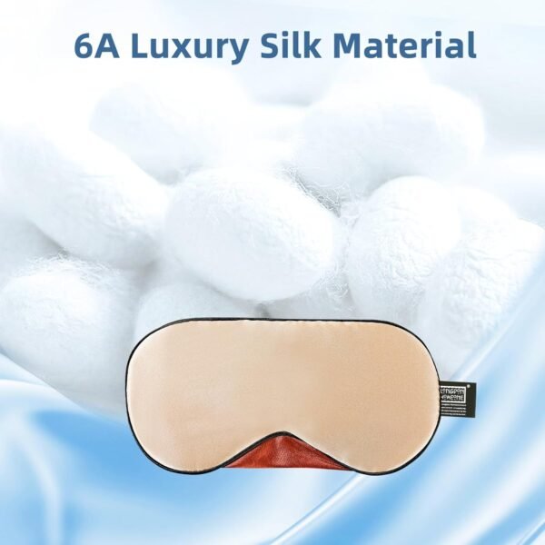 Sleep Mask, 1 Pack 100% Real Natural Pure Silk Eye Masks with Elastic Adjusting Strap, Mulberry Silk Eye Sleep Shade Cover for 3 Sizes (Gold, Large 10.6''x4'') - Image 5