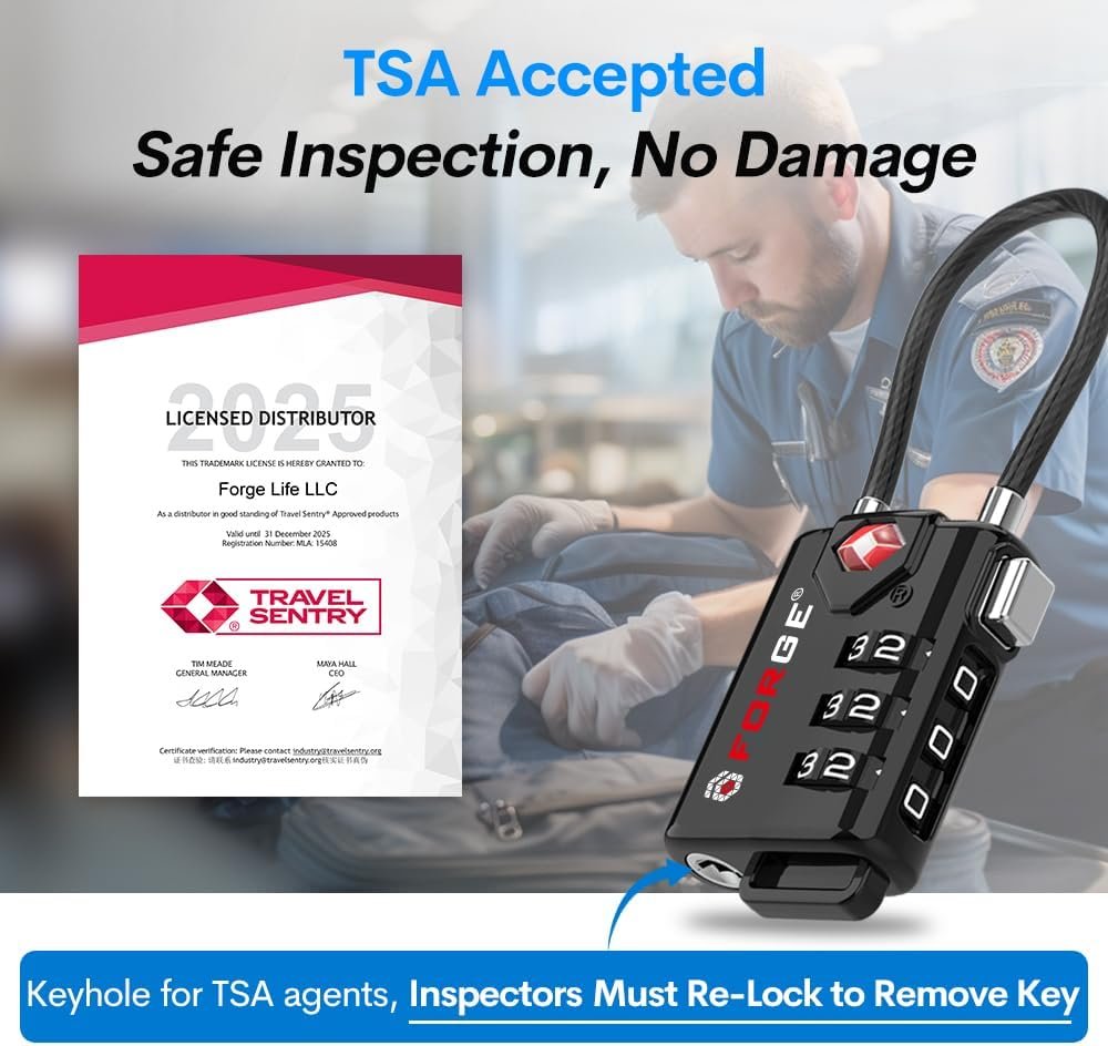 TSA Approved Cable Luggage Locks, Re-settable Combination with Alloy Body, Black 2 Locks. - Image 2