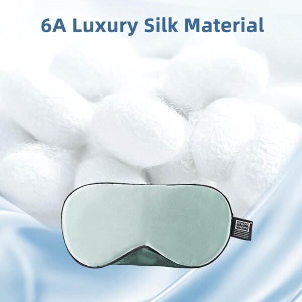 Sleep Mask, 1 Pack 100% Real Natural Pure Silk Eye Masks with Elastic Adjusting Strap, Mulberry Silk Eye Sleep Shade Cover for 3 Sizes (Green, Medium 8.6''x4.3'') - Image 4