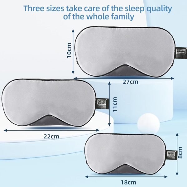 Sleep Mask, 1 Pack 100% Real Natural Pure Silk Eye Masks with Elastic Adjusting Strap, Mulberry Silk Eye Sleep Shade Cover for 3 Sizes (Gray, Large 10.6''x4'') - Image 2