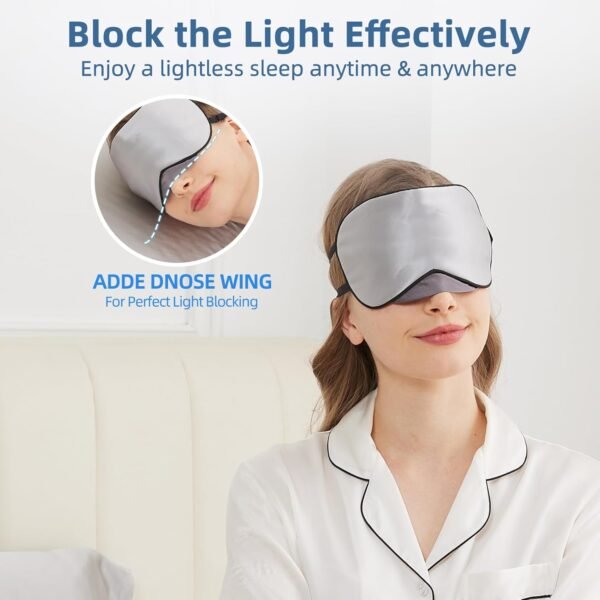 Sleep Mask, 1 Pack 100% Real Natural Pure Silk Eye Masks with Elastic Adjusting Strap, Mulberry Silk Eye Sleep Shade Cover for 3 Sizes (Gray, Large 10.6''x4'') - Image 3
