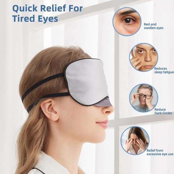 Sleep Mask, 1 Pack 100% Real Natural Pure Silk Eye Masks with Elastic Adjusting Strap, Mulberry Silk Eye Sleep Shade Cover for 3 Sizes (Gray, Large 10.6''x4'') - Image 4