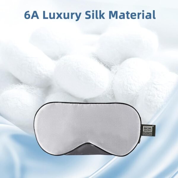 Sleep Mask, 1 Pack 100% Real Natural Pure Silk Eye Masks with Elastic Adjusting Strap, Mulberry Silk Eye Sleep Shade Cover for 3 Sizes (Gray, Large 10.6''x4'') - Image 5
