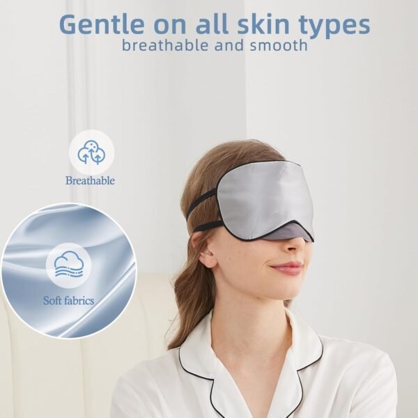 Sleep Mask, 1 Pack 100% Real Natural Pure Silk Eye Masks with Elastic Adjusting Strap, Mulberry Silk Eye Sleep Shade Cover for 3 Sizes (Gray, Large 10.6''x4'') - Image 6
