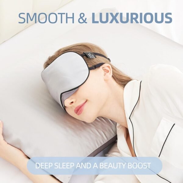 Sleep Mask, 1 Pack 100% Real Natural Pure Silk Eye Masks with Elastic Adjusting Strap, Mulberry Silk Eye Sleep Shade Cover for 3 Sizes (Gray, Large 10.6''x4'') - Image 7