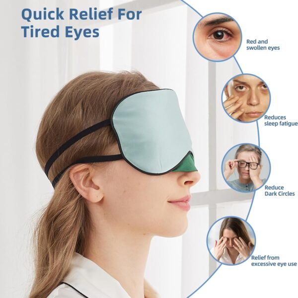 Sleep Mask, 1 Pack 100% Real Natural Pure Silk Eye Masks with Elastic Adjusting Strap, Mulberry Silk Eye Sleep Shade Cover for 3 Sizes (Green, Large 10.6''x4'') - Image 4