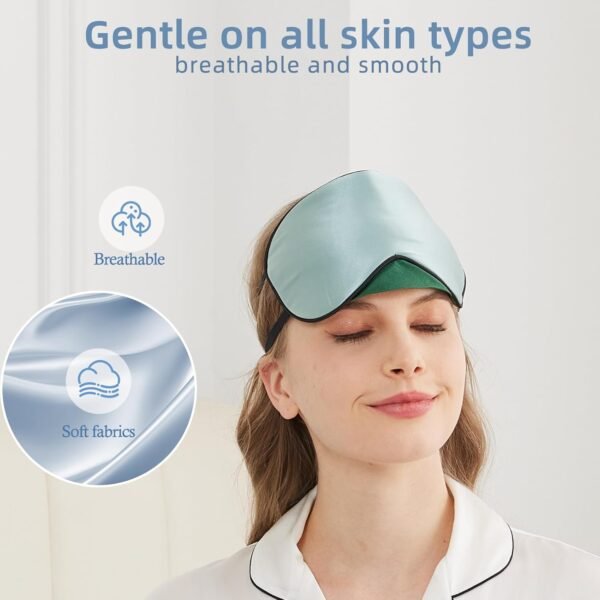 Sleep Mask, 1 Pack 100% Real Natural Pure Silk Eye Masks with Elastic Adjusting Strap, Mulberry Silk Eye Sleep Shade Cover for 3 Sizes (Green, Large 10.6''x4'') - Image 6