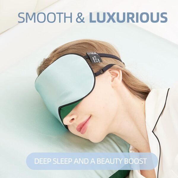 Sleep Mask, 1 Pack 100% Real Natural Pure Silk Eye Masks with Elastic Adjusting Strap, Mulberry Silk Eye Sleep Shade Cover for 3 Sizes (Green, Large 10.6''x4'') - Image 7