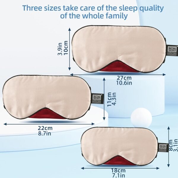 Sleep Mask, 1 Pack 100% Real Natural Pure Silk Eye Masks with Elastic Adjusting Strap, Mulberry Silk Eye Sleep Shade Cover for 3 Sizes (RED, Medium 8.6''x4.3'') - Image 2