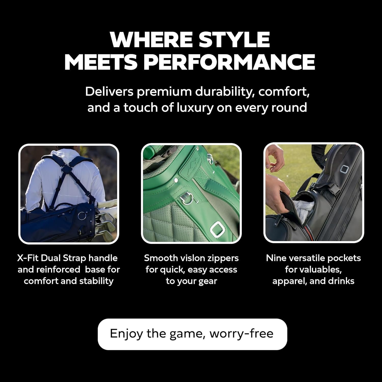 Sun Mountain 2025 Matchplay Stand Bag - Durable Golf Stand Bag with a Four-Way Top and Ergonomic X-Fit Dual Strap Handle for Convenience - Lightweight with Nine Pockets for Storage - Image 6