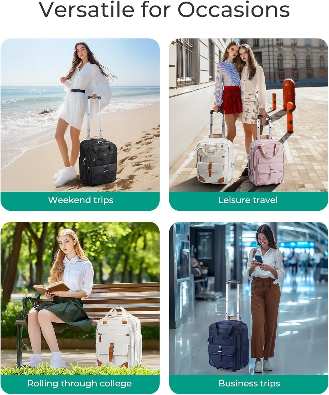 BAGSMART Carry on Luggage with Wheels, 16-inch Underseat Travel Suitcase Airline approved, Lightweight Softside Carry-on Luggage for Airplanes Women Overnight Rolling Bags for Short Trip, Navy Blue - Image 7