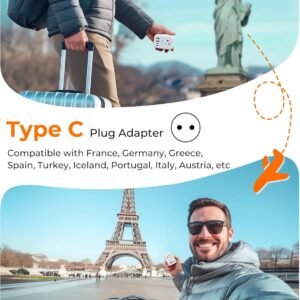 LENCENT 2 Pack European Travel Plug Adapter, Foldable US to Europe Plug Adapter with 4 Outlets, 4 USB Charger Adapter, Type C Power Adaptor for USA to Italy Spain France Portugal Iceland Germany