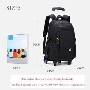 EKUIZAI Solid Color Trolley Backpack Schoolbag for Middle School Students Elementary Rolling Bag Daypack for Teen Boys