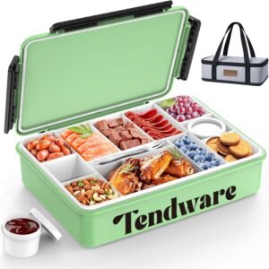 Upgraded Chilled Portable Snack Box with Reusable Ice Pack | Bonus Insulated Bag | 2 Removable Dip Containers | Divided Tray | Shatterproof & Dishwasher Safe | Ideal for Beach, Road Trips, Picnics