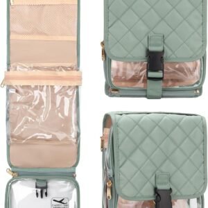 Relavel Travel Toiletry Bag for women with Detachable TSA Approved Toiletry Bag, Compact Hanging toiletry bag with Small Carry On 3-1-1 Clear Waterproof Travel Bags for Toiletries (Green, A Small)