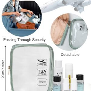 Relavel Travel Toiletry Bag for women with Detachable TSA Approved Toiletry Bag, Compact Hanging toiletry bag with Small Carry On 3-1-1 Clear Waterproof Travel Bags for Toiletries (Green, A Small)