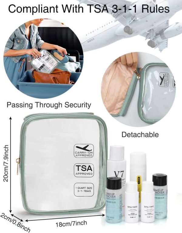 Relavel Travel Toiletry Bag for women with Detachable TSA Approved Toiletry Bag, Compact Hanging toiletry bag with Small Carry On 3-1-1 Clear Waterproof Travel Bags for Toiletries (Green, A Small) - Image 2