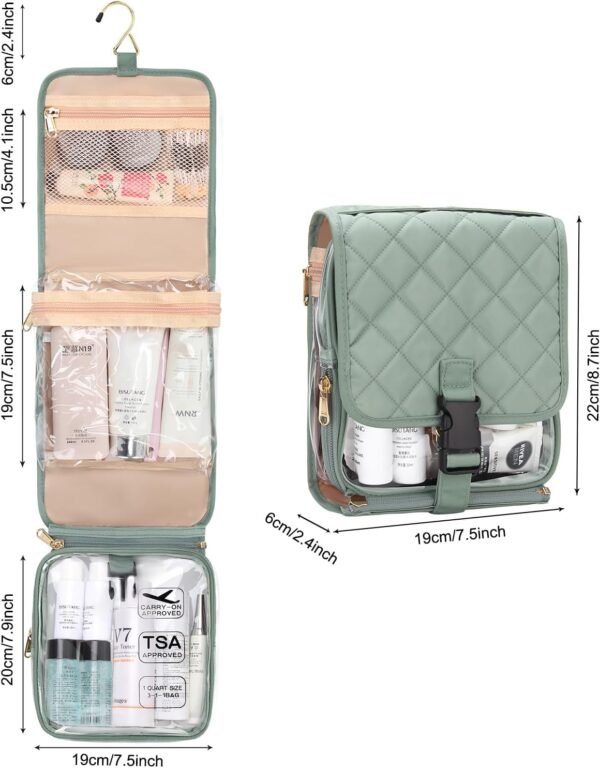 Relavel Travel Toiletry Bag for women with Detachable TSA Approved Toiletry Bag, Compact Hanging toiletry bag with Small Carry On 3-1-1 Clear Waterproof Travel Bags for Toiletries (Green, A Small) - Image 4