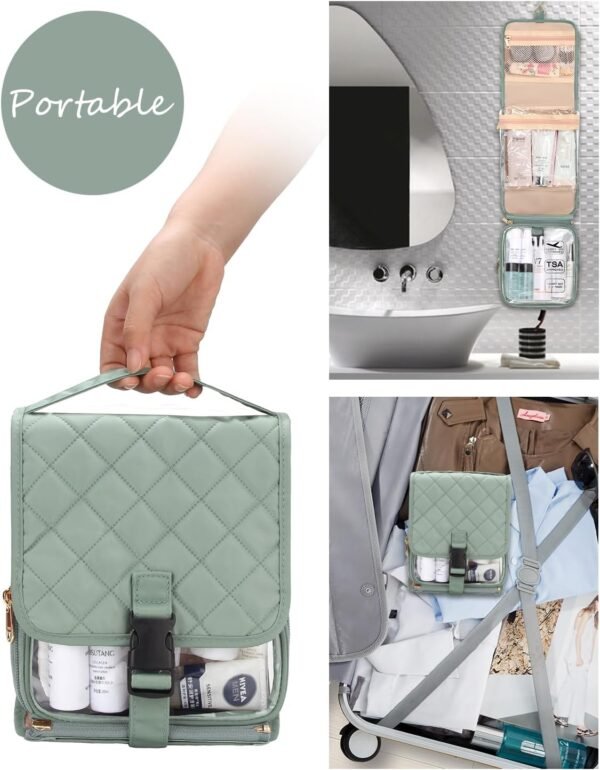 Relavel Travel Toiletry Bag for women with Detachable TSA Approved Toiletry Bag, Compact Hanging toiletry bag with Small Carry On 3-1-1 Clear Waterproof Travel Bags for Toiletries (Green, A Small) - Image 5