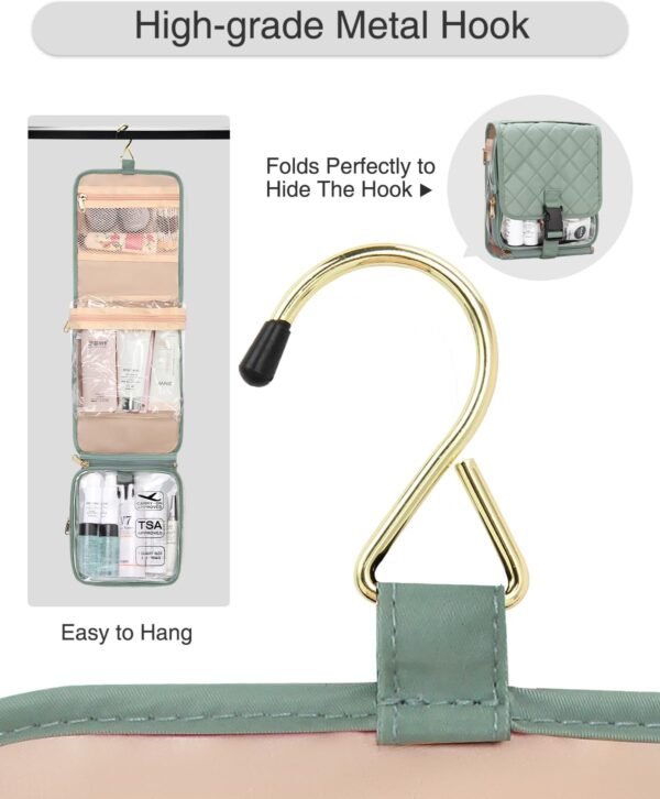 Relavel Travel Toiletry Bag for women with Detachable TSA Approved Toiletry Bag, Compact Hanging toiletry bag with Small Carry On 3-1-1 Clear Waterproof Travel Bags for Toiletries (Green, A Small) - Image 8