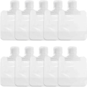 10 Pack Travel Size Squeeze Pouches, 30ml Clear Refillable Bottles, Portable Toiletry Containers, Refillable Leakproof Cosmetic Container Kits, Lotion Shampoo Shower Gel Squeezable Bags