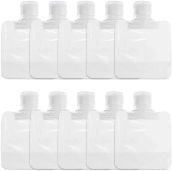 10 Pack Travel Size Squeeze Pouches, 30ml Clear Refillable Bottles, Portable Toiletry Containers, Refillable Leakproof Cosmetic Container Kits, Lotion Shampoo Shower Gel Squeezable Bags