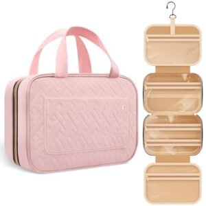 HOTOR Travel Toiletry Bag for Women with Hanging Hook – Portable Cosmetic Case, Toiletry Bag for Traveling Women, Waterproof Travel Essentials, Pink