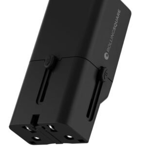 Rolling Square Portable Pocket Travel Adapter I Universal USB-C Charger for 200+ Countries I US, EU, UK, AU Plug 30W Fast Charging for Smartphones, Tablets & More I Compact & Lightweight I Black