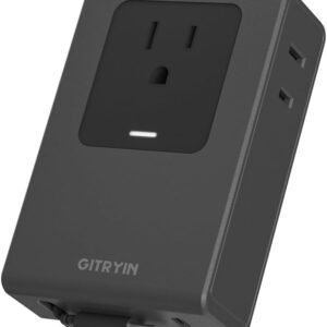 Travel Plug Adapter with Retractable 31.5in Type-C Cable, 40W International Pug Adapter with 3 Outlets, Black