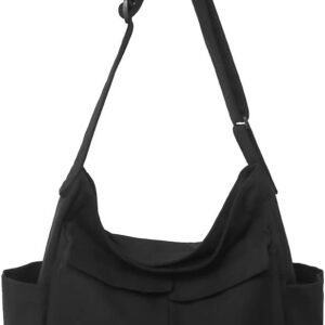 Canvas Crossbody Bag Messenger Cute Bag with Pins and Pendant for Women Girls Casual Shoulder Aesthetic School bag