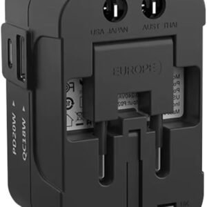 Travel Adapter with USB C, Universal All in One Worldwide Travel Adapter Power Converters Wall Charger AC Power Plug Adapter USB Type C Charging Ports for USA EU UK AUS Black