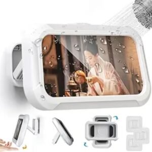 Shower Phone Holder Waterproof Case with 360° Rotation,Angle Adjustable Punch-Free High-Sensitivity Touch Screen for Shower Wall Mirror Kitchen for 4”-7” Universal Smartphone