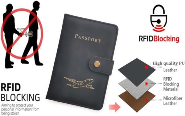 Passport Holder with Multiple Card Slots,RFID-Blocking Passport Cover,Stylish Unisex Design for Men & Women,Ideal Gift for Frequent Flyers (Passport+Boarding Pass+Vaccine Card)(BLACK) - Image 5