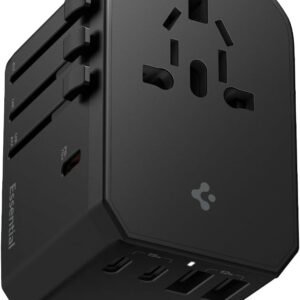Spigen 70W Universal Travel Adapter, International AC Plug Adapter, International Travel Charger for EU UK AUS, Worldwide Travel Adapter, 2 USB-A & 2 USB-C Multiple Ports for Mobile, Tablet, Black
