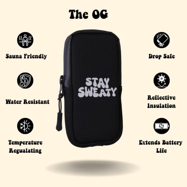TempSafe – The OG Sauna Phone Case | Thermal Insulated Sleeve for iPhone & Android – Neoprene Protection for Heat & Cold, Waterproof Zipper, Carabiner Loop Black - Image 3