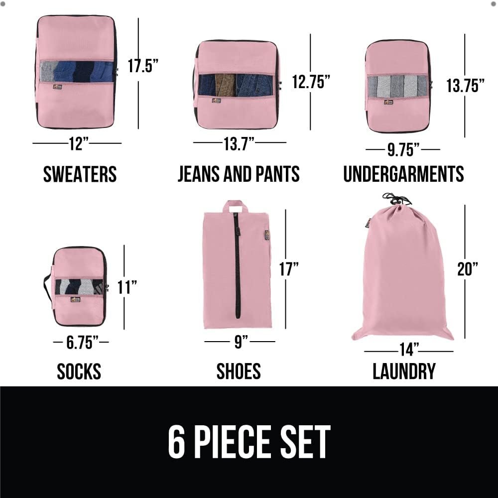 GORILLA GRIP 6 Set Packing Cubes, Travel Essentials for Suitcase, Mesh Organizer Bags for Clothes Toiletries Shoes and Laundry, Luggage and Carry On Airplane Accessories, Traveling Must Haves Pink - Image 3