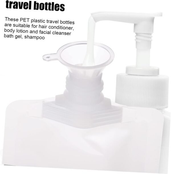 Healifty 18 Pcs Refillable Travel Container Bags with Funnels Lightweight Squeezable Cosmetic Bottles for Shampoo Conditioner Lotion Body Wash Portable Toiletry for Travel and Backpack - Image 2