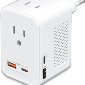 220V to 110V Voltage Conversion Plug Adapter for Traveling from USA to Europe with 2 USB and 2 USBC Ports PD 20 W, 2 AC Outlets International Power Adapter