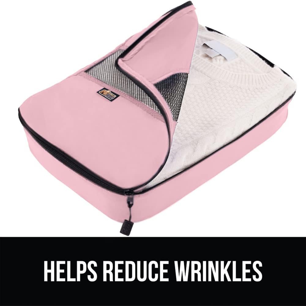 GORILLA GRIP 6 Set Packing Cubes, Travel Essentials for Suitcase, Mesh Organizer Bags for Clothes Toiletries Shoes and Laundry, Luggage and Carry On Airplane Accessories, Traveling Must Haves Pink - Image 7