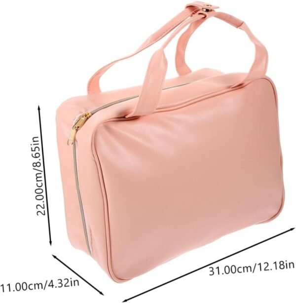 Wakauto PU Leather Toiletry Bag for Women Multi Compartment Travel Organizer with Hanging Hook Portable Cosmetic Case for Makeup and Bathroom Essentials - Image 2