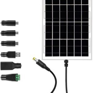 12V Solar Panel with 6 Optional Adapter Plugs,10W Solar Panel Battery Charger Portable for Vehicle Gate Opener Electrical Fence Chicken Coop Lawn Tractor Boat