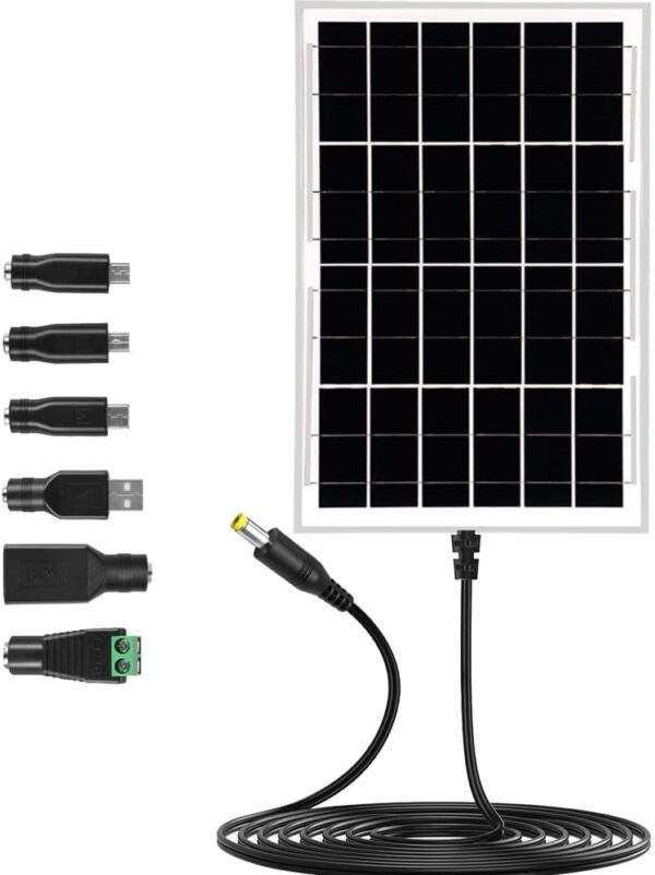 12V Solar Panel with 6 Optional Adapter Plugs,10W Solar Panel Battery Charger Portable for Vehicle Gate Opener Electrical Fence Chicken Coop Lawn Tractor Boat