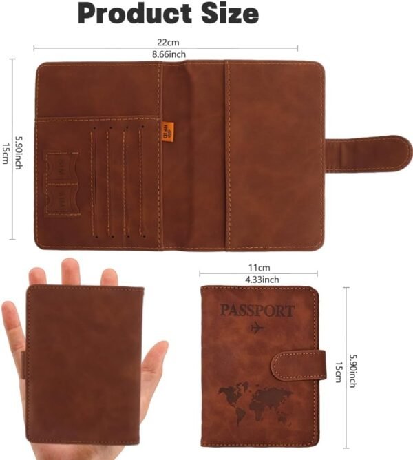Passport Holder for Travel, RFID Passport Holder, Brown Passport Cover Case, Passport Wallet PU Leather Passport Book Travel Wallet with Card Holder Travel Must Haves Accessories for Women and Men - Image 3