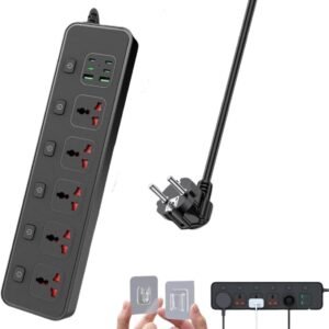 European Travel Plug Adapter with Individual Swtich, Jumpso 6ft Universal Power Strip with 5 Outlets and 6 USB (4 USB C), Max 3000w, 110-240v, International Power Adapter for Office Business