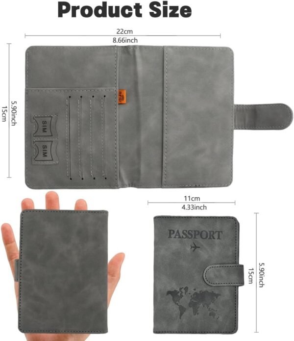 Passport Holder for Travel, RFID Passport Holder, Gray Passport Cover Case, Passport Wallet PU Leather Passport Book Travel Wallet with Card Holder Travel Must Haves Accessories for Women and Men - Image 3