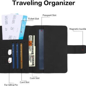Passport Holder for Travel, Passport Cover Wallet, Premium PU Leather Passport Book Card Holder Case for Women Men, Waterproof RFID Blocking Flying Travelling Essentials Vacation Must Haves, Black