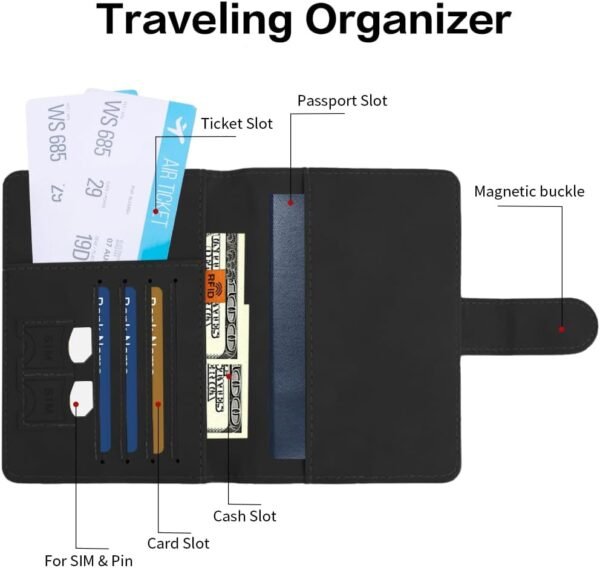 Passport Holder for Travel, Passport Cover Wallet, Premium PU Leather Passport Book Card Holder Case for Women Men, Waterproof RFID Blocking Flying Travelling Essentials Vacation Must Haves, Black - Image 2